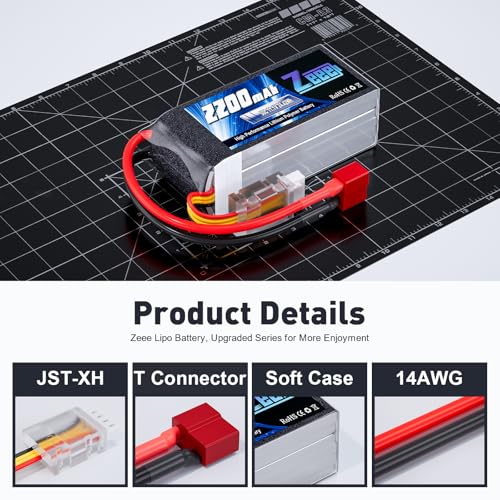 Zeee 3S Lipo Battery 2200mAh 11.1V 50C Shorty Pack with T Connector for RC Models (2 Pack) T18365