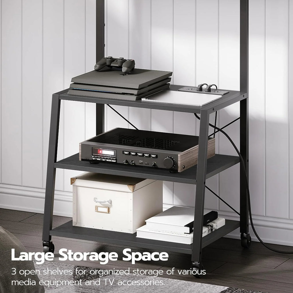 WAGEE Rolling TV Stand with Mount and Power Outlet for TVs up to 55 inch, Black I32706