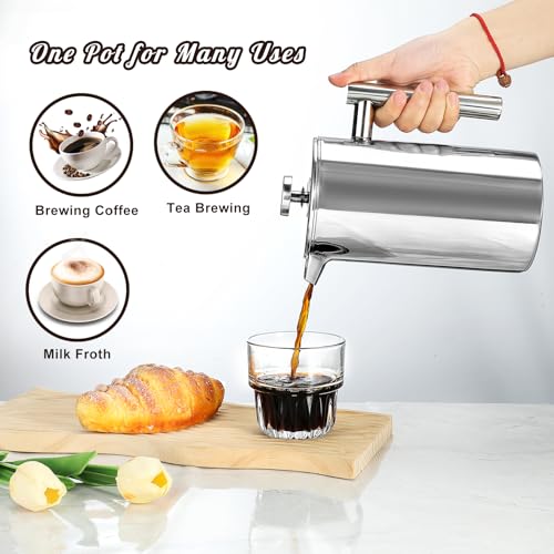 Mongdio French Press Coffee Maker, 34oz Stainless Steel, Double Wall Insulated D165191