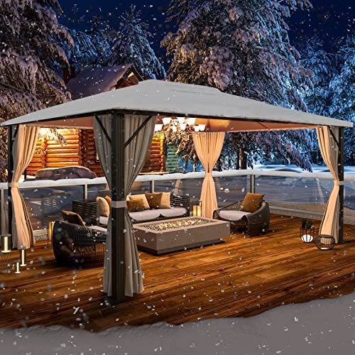YOLENY 10'x13' Hardtop Gazebo with Aluminum Frame and Curtains F853