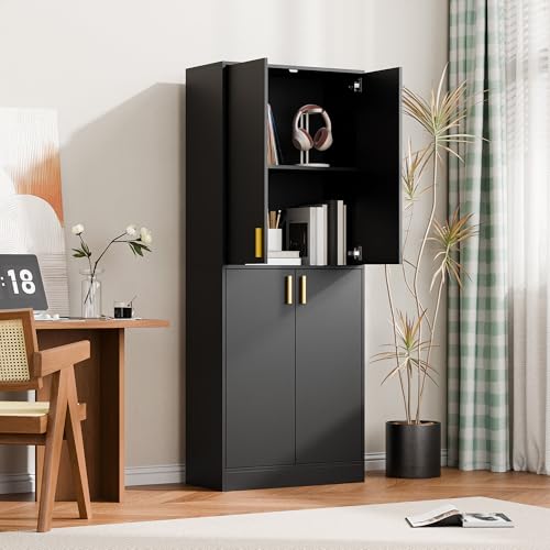 Cozy Castle 71" Tall Kitchen Pantry Cabinet with Doors and Shelves, Gray R70739