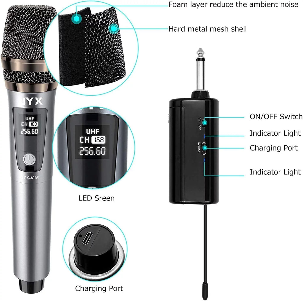 JYX Wireless Microphone UHF Metal Handheld Dynamic Mic for Karaoke G7003