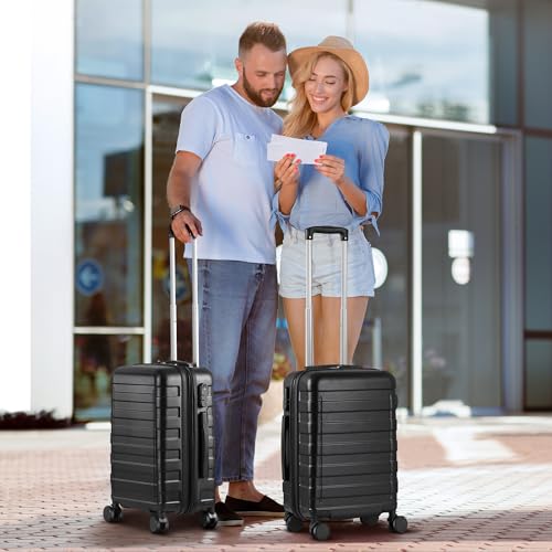 SUPER DEAL 21 Inch Carry On Luggage with Spinner Wheels, Expandable Hardside Suitcase, Black N556