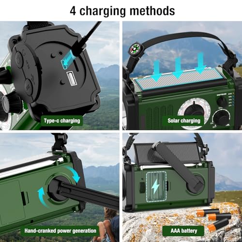 Emergency Radio 37000mWh Hand Crank Solar NOAA AM/FM Weather with Flashlight Power Bank W636