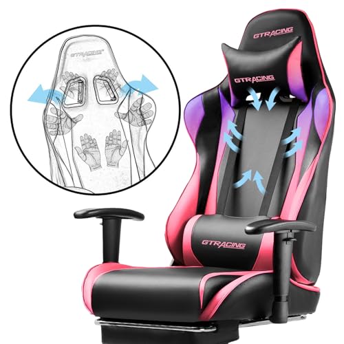 GTRACING Gaming Chair with Footrest, Ergonomic Reclining, Blue C551