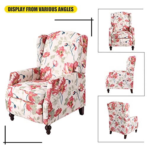 Wingback Recliner Chair with Massage and Heat, Tufted Fabric, Wooden Legs D91574