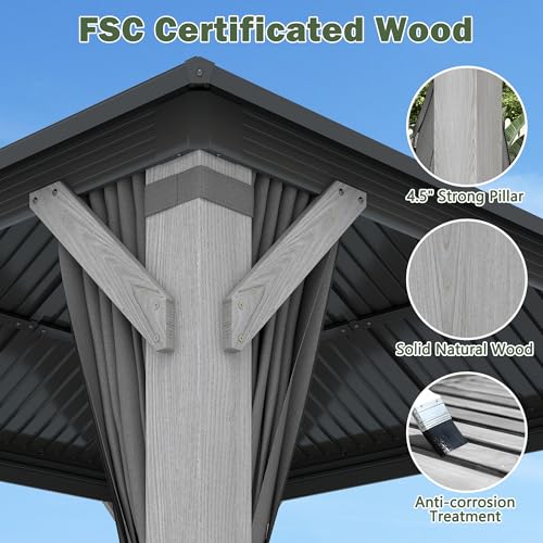 12'x12' Hardtop Gazebo with Galvanized Steel Roof, Aluminum Frame, Curtains & Netting X81832