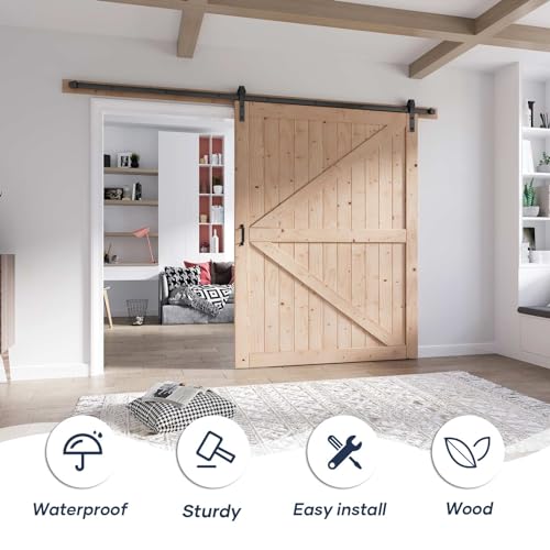 FREDBECK 48in x 80in Sliding Wood Barn Door with 8FT Hardware Kit V8036