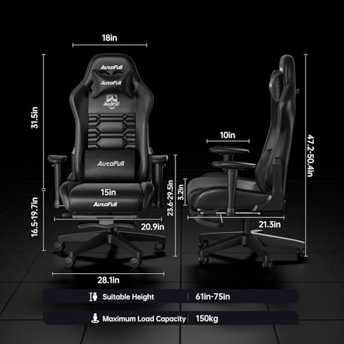 AutoFull C3 Gaming Chair, Ergonomic Racing Style with Lumbar Support, Black R670