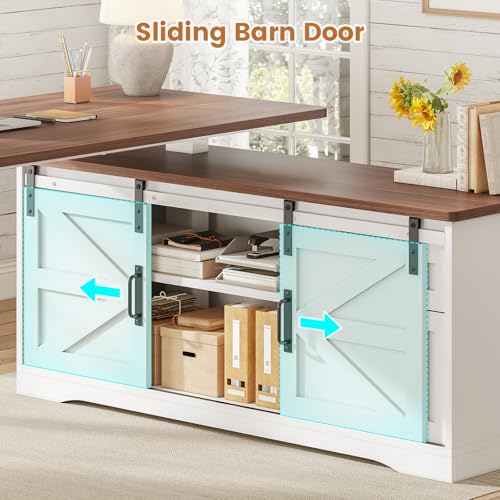 SEDETA Farmhouse L Shaped Standing Desk 55 inch with Drawers, Black E3650