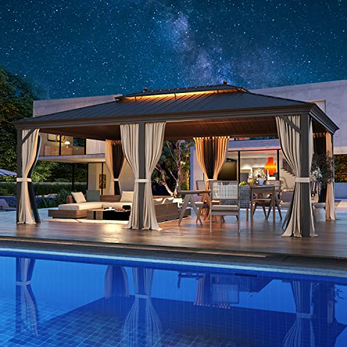 EROMMY 14'x20' Hardtop Gazebo Double Roof Galvanized Steel Outdoor Pavilion G3084