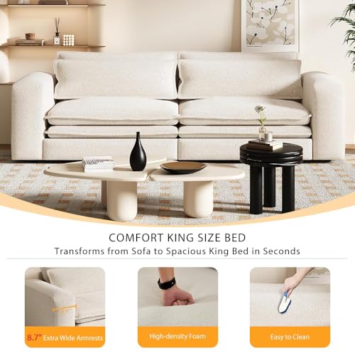93" King Pull Out Sofa Bed with 2 Pillows, Blue Q21489