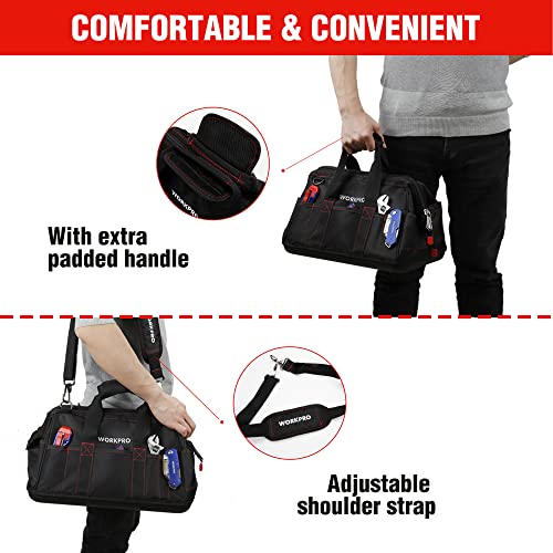 WORKPRO 16-inch Wide Mouth Tool Storage Bag with Waterproof Rubber Base L2617