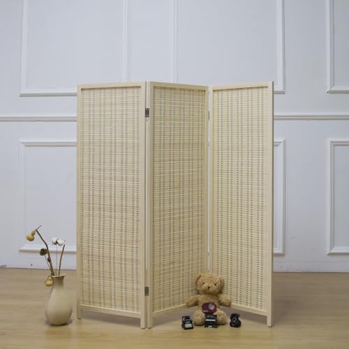 3 Panel Bamboo Room Divider, Double Sided, Brown, 47.2"H E393