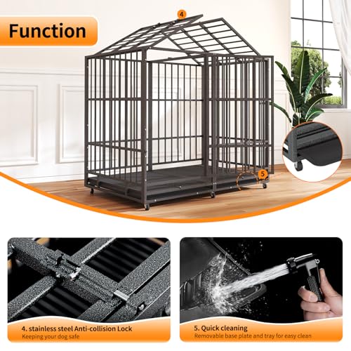48 Inch Heavy Duty Dog Crate with Wheels and Double Door A25580