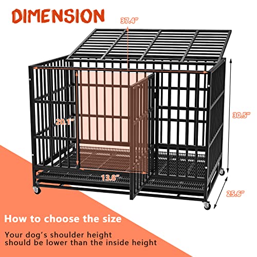 LEMBERI 48/38 inch Heavy Duty Dog Crate with Lockable Wheels, Double Door, Removable Tray Z823935