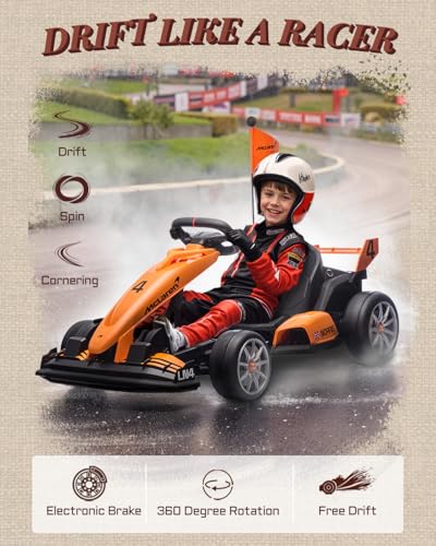 Licensed McLaren Electric Drift Kart for Kids, 24V 200W, Adjustable Seat J547