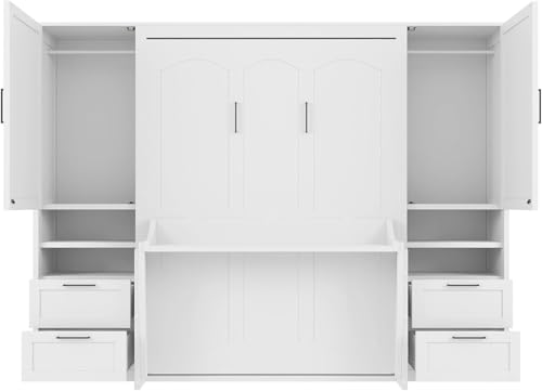 MERITLINE Full Murphy Bed with Desk and Storage, White P49157