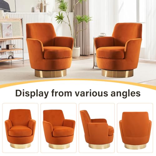 Swivel Barrel Chair Set of 2, Modern Velvet Accent Chairs, Orange P5409