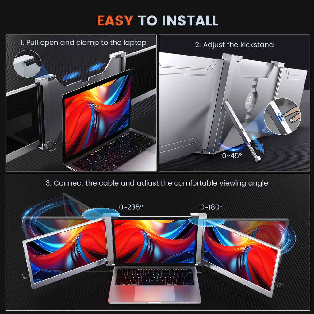 LIMINK Portable Triple Monitor Extender 14" FHD 1080P for 15-17" Laptops R756