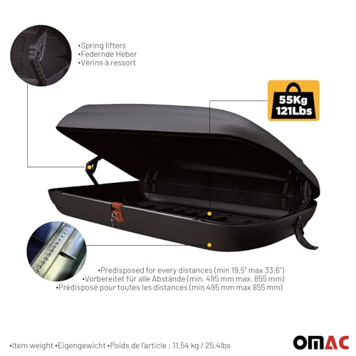 OMAC Car Rooftop Cargo Box 11.3 Cubic Feet Carbon Fiber Textured U552
