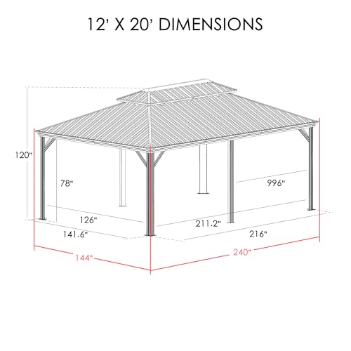 Kozyard Apollo 10'x12' Hardtop Gazebo with Galvanized Steel Double Roof Z2956