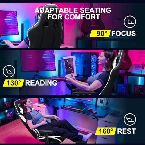 GTRACING Gaming Chair with Footrest, Ergonomic Reclining, Blue C551