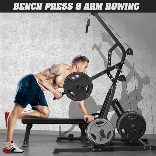 DONOW Leverage Gym Power Rack Squat Rack with LAT Low Row System Home Gym Workout Station O450515