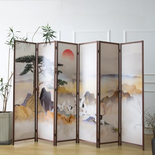 6 Panel Room Divider Screen, Double Faced, Mountain Landscape, 67" H x 94.5" W B114