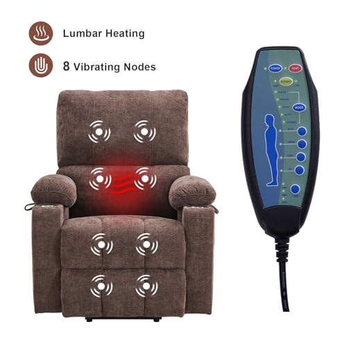 Power Lift Recliner Chair with Heat and Massage for Elderly, Coffee J9646