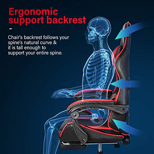 Gaming Chair with Footrest, Lumbar Support, Red/Black M9231