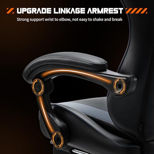 DUMOS Ergonomic Gaming Desk Chair with Footrest, Grey L104352