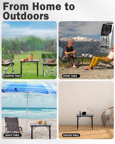 LOFTEY Reinforced Small Folding Table Portable, Heavy-Duty Mini Camping Table, Black 25"x16"x22" P8674