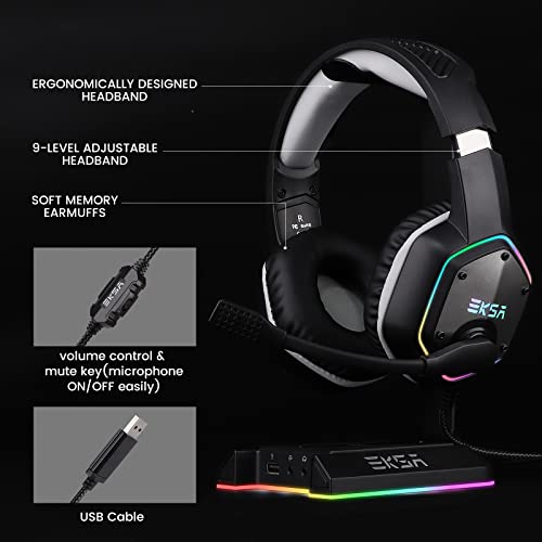EKSA E1000 Gaming Headset with Noise Canceling Mic, 7.1 Surround Sound, Blue A702814