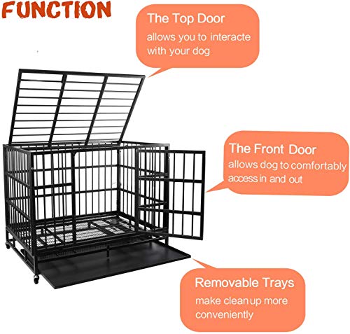 LEMBERI 48/38 inch Heavy Duty Dog Crate with Lockable Wheels, Double Door, Removable Tray Z823935