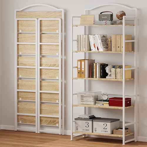 JSB Folding Bookshelf 5 Tier Vintage Wood Bookcase for Living Room Bedroom Office S131658