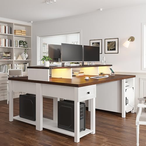 EnHomee Farmhouse Office Desk with Drawer & Power Outlets, Ash Gray K849