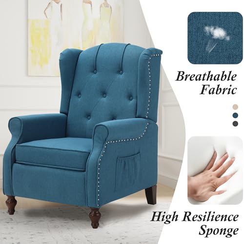 Wingback Recliner Chair with Massage and Heat, Tufted Fabric, Wooden Legs D91574