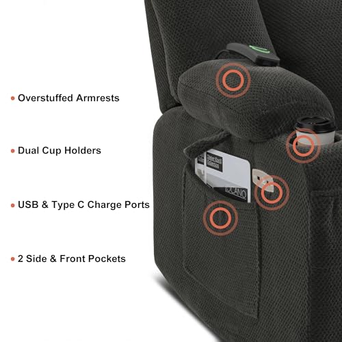 MCombo Zero Gravity Power Recliner Chair with Heat and Vibration Massage, USB & Type C Ports, Cup Holders, Fabric 8015 (Brown) Z599462