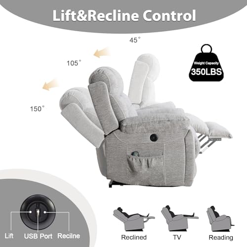 Phoenix Home Large Power Lift Recliner Chair with Massage and Heat, Dark Gray K310