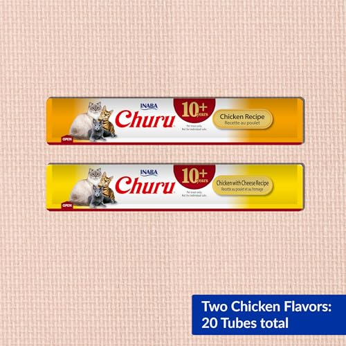 INABA Churu for Senior 10+ Creamy Lickable Cat Treats, Tuna & Chicken, 40 Tubes D3392