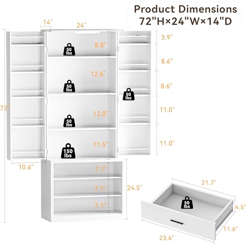 72" LED Kitchen Pantry Cabinet with 3 Drawers and Barn Doors U97073