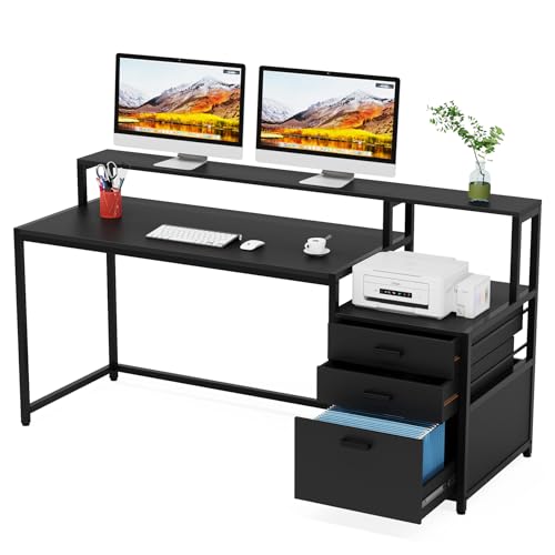 Tribesigns 63 Inch Computer Desk with File Drawer Cabinet, Monitor Stand R256671