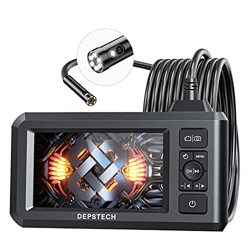 DEPSTECH Dual Lens Industrial Endoscope, 1080P Digital Borescope Inspection Camera, 7.9mm IP67 Waterproof Sewer Camera with 4.3" LCD Screen, 7 LED Lights, 16.5FT Semi-Rigid Cable, 32GB Card-Black