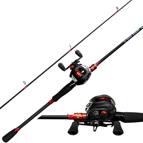Kilitn Fishing Rod and Reel Combo, Baitcasting, 6-7 Foot 2-Piece, Carbon Fiber Rod with EVA Handle V159940
