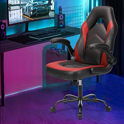 Sweetcrispy Ergonomic Gaming Desk Chair with Flip-up Armrest, Black Blue C253