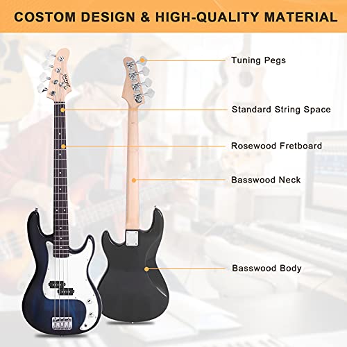 GLARRY Full Size Electric Bass Guitar Beginner Kit 4 String with Amp and Accessories S4156