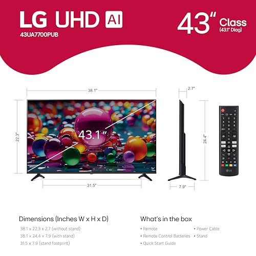 LG 43UA7700P 43 inch Class UA77 Series LED AI 4K Smart webOS TV Z631950