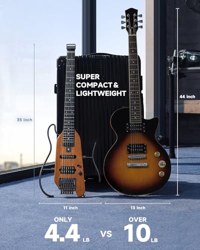 Donner HUSH-X Electric Guitar Kit - Featherlight Travel Guitar, Mahogany Solid Body, Metallic White A941