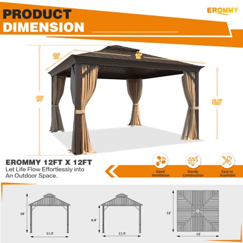 EROMMY 14'x20' Hardtop Gazebo Double Roof Galvanized Steel Outdoor Pavilion G3084